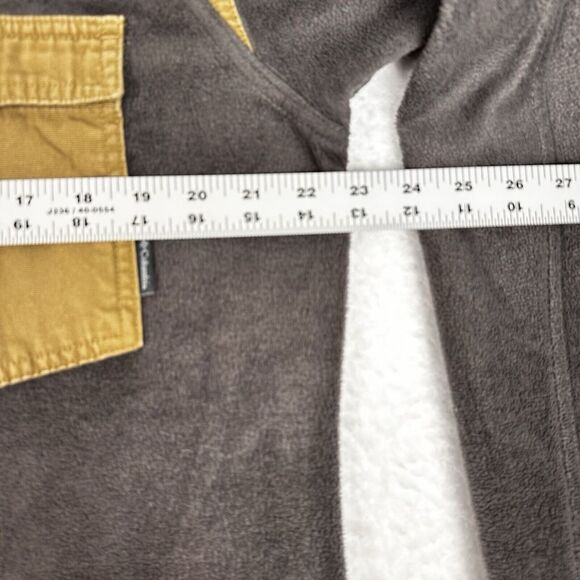 Columbia Fleece Jacket Mens L Gray Tan Full Zip Canvas Shoulders & Front Pockets - Picture 5 of 10